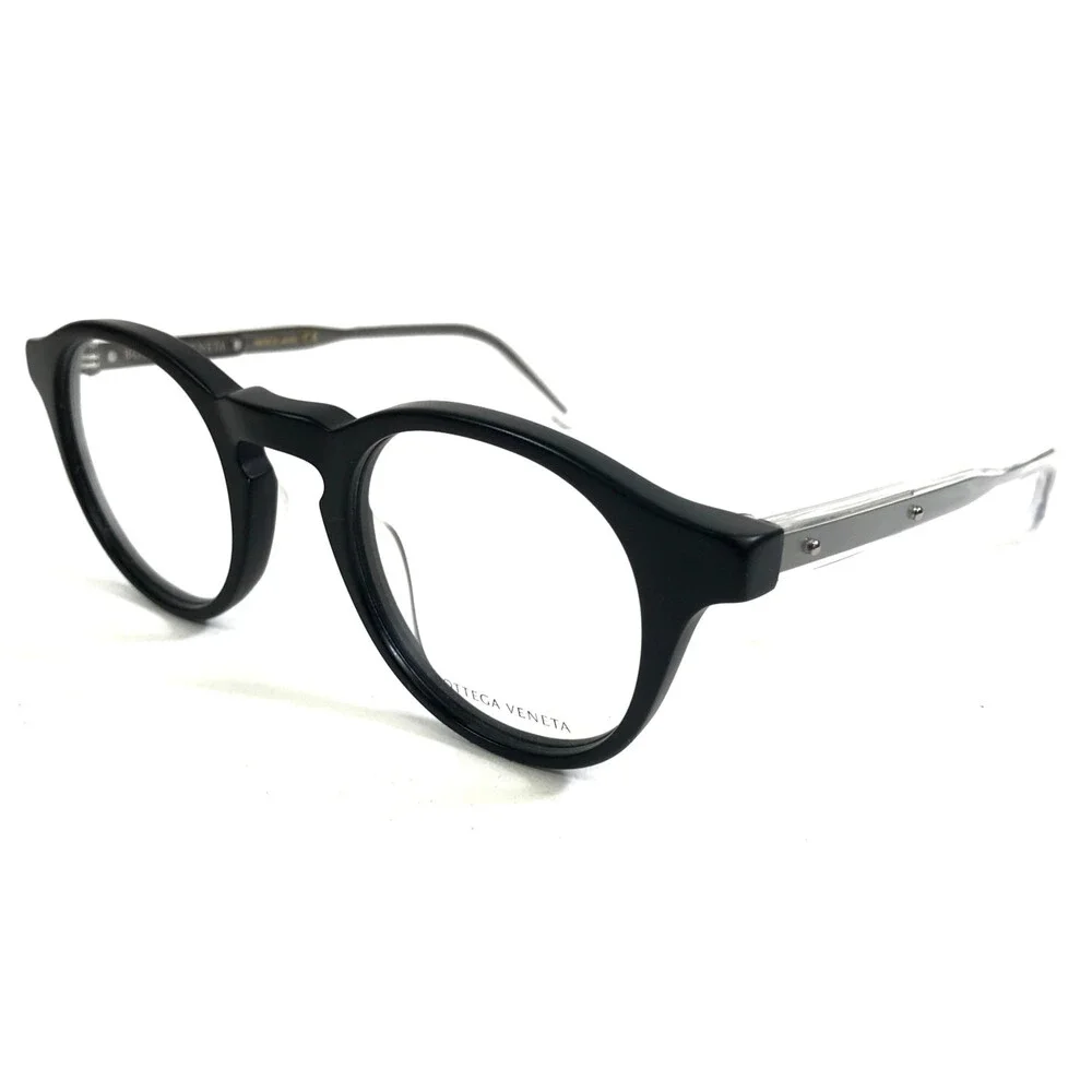 Bottega Veneta Eyeglasses Frames BV0023O 001 Black Gray Round Full Rim 46-23-140